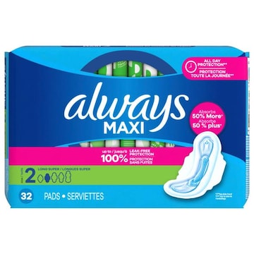 Always Maxi Pads, Long Super, Size 2