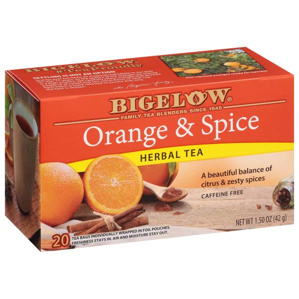 Bigelow Herbal Tea, Orange & Spice, Caffeine Free, Tea Bags Publix