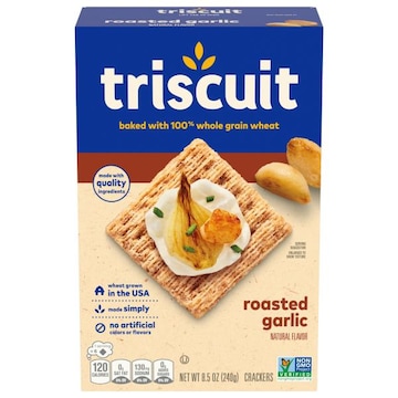Triscuit Triscuit Roasted Garlic Whole Grain Wheat Crackers, Lunch Snacks, Snack Crackers, 8.5 oz