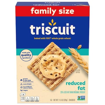Triscuit Triscuit Reduced Fat Whole Grain Wheat Crackers, Vegan Crackers, Vegan Snacks, Lunch Snacks, Family Size, 11.5 oz