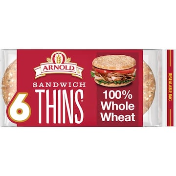 Arnold Sandwich Thins Whole Wheat Pre-sliced Rolls, 6 count, 12 oz