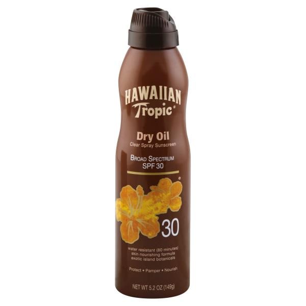 Hawaiian Tropic Clear Spray Sunscreen, Dry Oil, Broad Spectrum SPF 30
