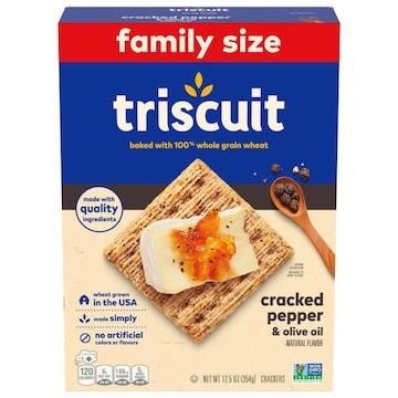 Triscuit Triscuit Cracked Pepper & Olive Oil Whole Grain Wheat Crackers, Lunch Snacks, Snack Crackers, Family Size, 12.5 oz