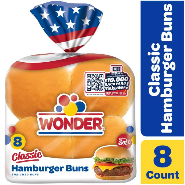 Wonder Bread Classic Hamburger Buns, White Bread Hamburger Buns, 8