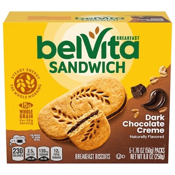 belVita belVita Breakfast Sandwich Dark Chocolate Creme Breakfast Biscuits, 5 Packs (2 Sandwiches Per Pack)
