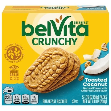 belVita Toasted Coconut Breakfast Biscuits, 5 Packs (4 Biscuits Per Pack)