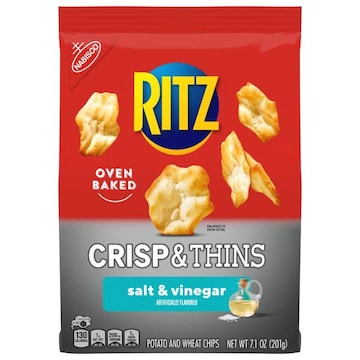 Ritz RITZ Crisp and Thins Salt and Vinegar Chips, Party Snacks, 7.1 oz