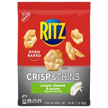 Ritz RITZ Crisp and Thins Cream Cheese and Onion Chips, Party Snacks, 7.1 oz