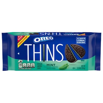 Oreo Thins Chocolate Sandwich Cookies, Mint Flavor Creme, Family Size