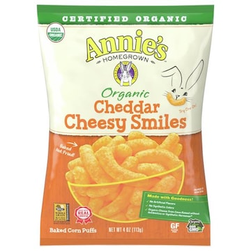 Annie's Homegrown Baked Organic Cheddar Cheesy Smiles Corn Puffs