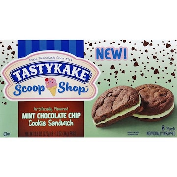 Tastykake Scoop Shop Cookie Sandwich, Mint Chocolate Chip, 8 Pack