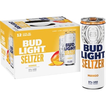 Bud Light Seltzer Mango, Hard Seltzer, Gluten Free, 12 Pack, 12 FL OZ Slim Cans, 5% ABV