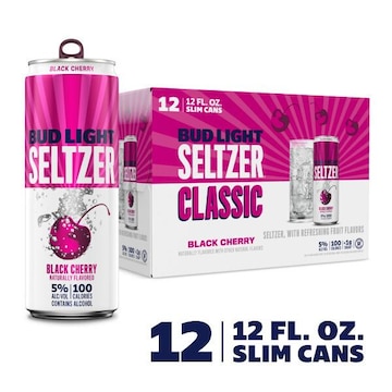 Bud Light Seltzer Seltzer Black Cherry, Hard Seltzer, Gluten Free, 12 Pack, 12 FL OZ Slim Cans, 5% ABV