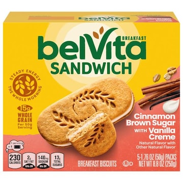 belVita belVita Breakfast Sandwich Cinnamon Brown Sugar with Vanilla Creme Breakfast Biscuits, 5 Packs (2 Sandwiches Per Pack)