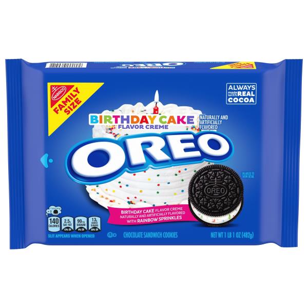 Oreo OREO Birthday Cake Chocolate Sandwich Cookies, Family Size, 17 oz