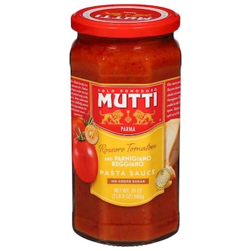 Mutti Pasta Sauce, No Added Sugar, Rossoro Tomatoes and Parmigiano Reggiano