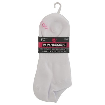On the Go! Womens White Solid Cotton Blend Performance Socks