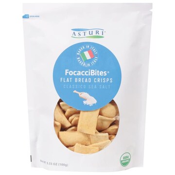 Asturi Focacci Bites, Classico Sea Salt, Flat Bread Crisps