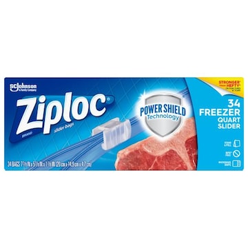 Ziploc ® Brand Quart Freezer Slider Bags, Power Shield™ Technology for More Durability, 34 count