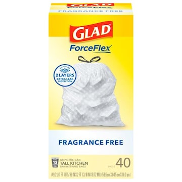 Glad ForceFlex Drawstring Bags, Kitchen, Fragrance Free, 13 Gallon, Tall