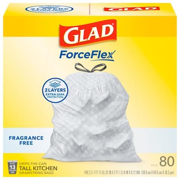 Glad ForceFlex Bags, Drawstring, Kitchen, Fragrance Free, Tall, 13 Gallon