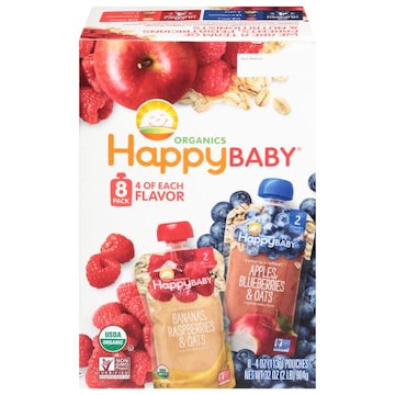 HappyBaby Organics Organic Bananas, Raspberries & Oats/Apples, Blueberries & OatsStage 2 (6+ Months) Baby Food