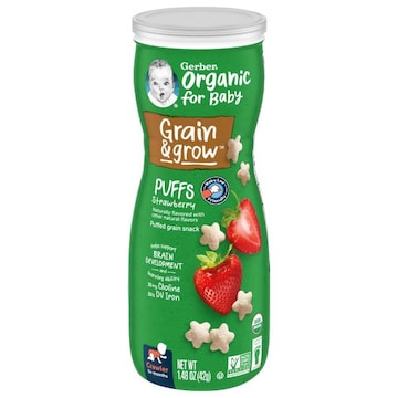 Gerber Organic for Baby Puffed Grain Snack, Strawberry, Grain & Grow, Crawler (8+ Months)