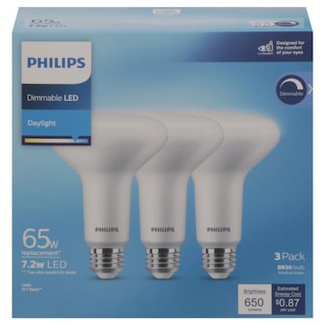 Phillips Light Bulbs, LED, Daylight, Dimmable, 7.2 Watts, 3 Pack