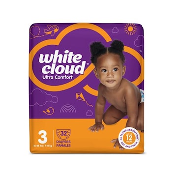 White Cloud Ultra Comfort Diapers, Size 3, 16 – 28lbs, 32 Diapers