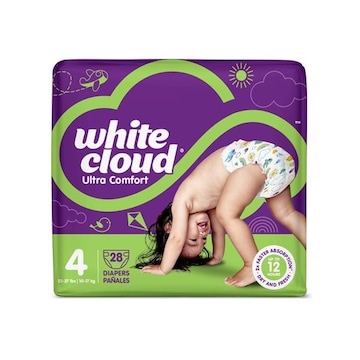 White Cloud Ultra Comfort Diapers, Size 4, 22 – 37lbs, 28 Diapers