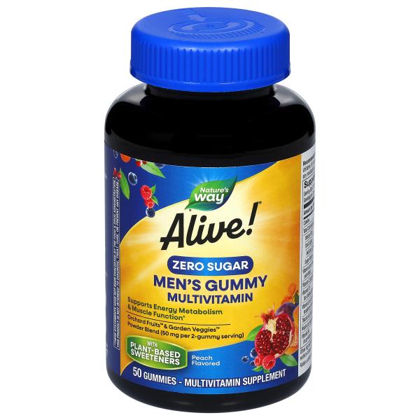 Alive! Multivitamin, Zero Sugar, Men's Gummy, Peach Flavor