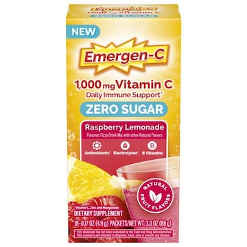 Emergen-C Emergen-C Zero Sugar Raspberry Lemonade Flavor Immune Support PowderZero Sugar Powder, 1000 mg Vitamin C for Daily Immune Support, Vitamin C Supplemen