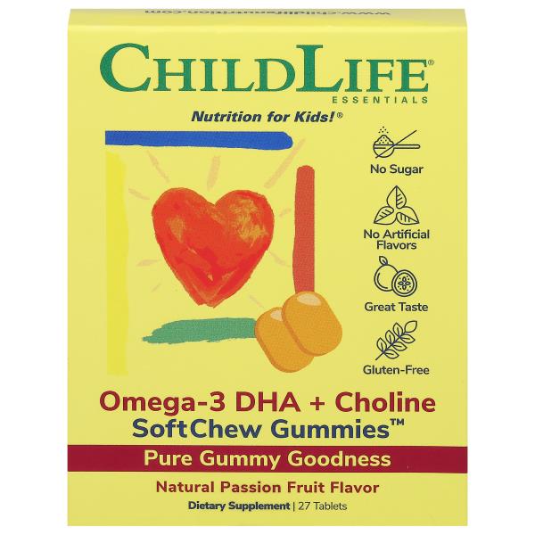 Child Life Omega 3 Dha Choline Gummies Natural Passion Fruit Flavor