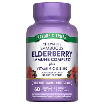 Nature's Truth Chewable Tablets Sambucus Elderberry Natural Mixed Berry Flavor Immune Complex