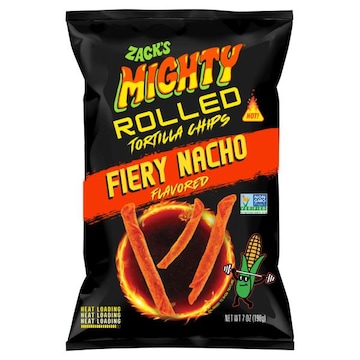 Zack's Mighty Rolled Fiery Nacho Flavored Tortilla Chips