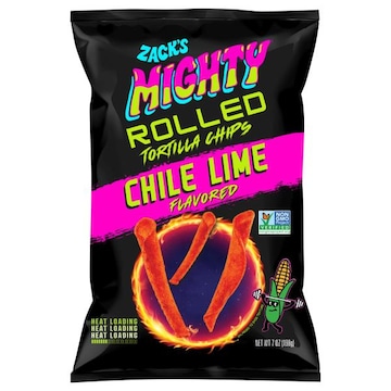 Zack's Mighty Tortilla Chips, Rolled, Chile Lime Flavored