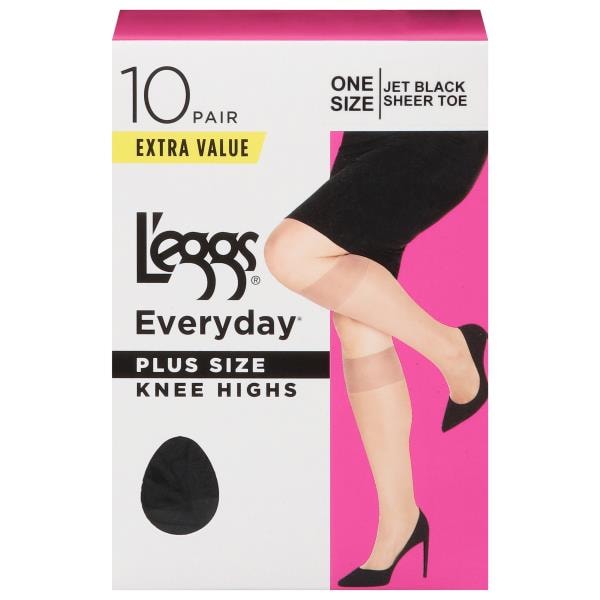 L'eggs Everyday Knee Highs, Jet Black, One Size, Plus Size, Extra