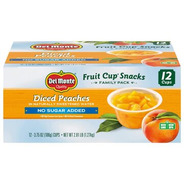 Del Monte Fruit Cup Snacks No Sugar Added Diced Peaches Family Pack