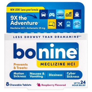 Bonine Chewable Tablets Raspberry Flavored 25 mg Meclizine HCl