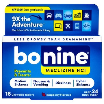 Bonine Chewable Tablets Raspberry Flavored 25 mg Meclizine HCl