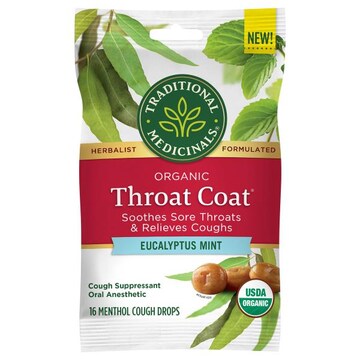 Traditional Medicinals Throat Coat, Organic, Menthol Cough Drops, Eucalyptus Mint