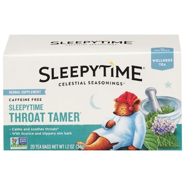 Celestial Seasonings Sleepytime Wellness Tea, Caffeine Free, Throat Tamer, Tea Bags