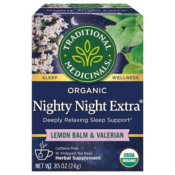 Traditional Medicinals Organic Caffeine Free Tea Bags Lemon Balm & Valerian Nighty Night Extra