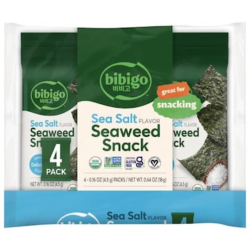 Bibigo Seaweed Snack, Sea Salt Flavor, 4 Pack
