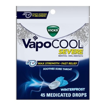 Vicks Severe Vicks VapoCool Severe Max Strength, Medicated Sore Throat Drops, 45ct, Menthol