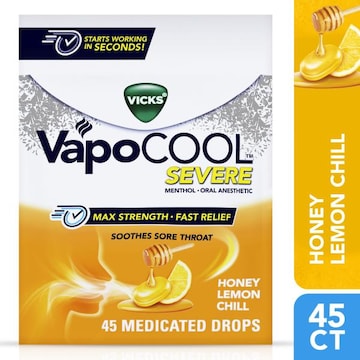 Vicks VapoCool Medicated Drops, Severe, Max Strength, Honey Lemon Chill