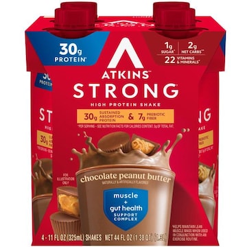 Atkins High Protein Shake, Chocolate Peanut Butter, Strong, Muscle + Gut Health