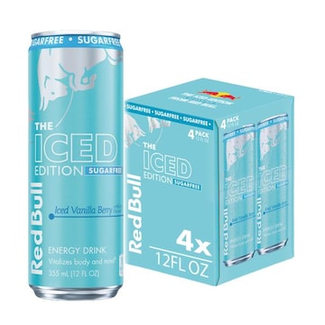 Red Bull Iced Edition Sugarfree Energy Drink Iced Vanilla Berry, 12 fl. oz., Pack of 4 cans, 114mg Caffeine, Taurine & B Vitamins