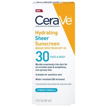 CeraVe Sunscreen, 30, Face & Body, Hydrating, Sheer, Broad Spectrum SPF 30