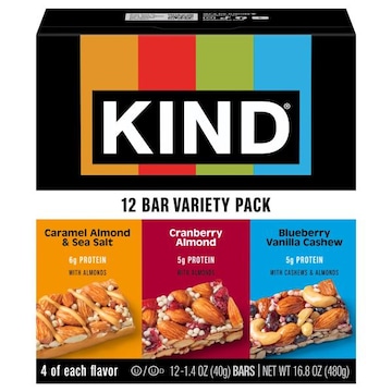Kind Caramel Almond & Sea Salt/Cranberry Almond/Blueberry Vanilla Cashew Bars Variety Pack